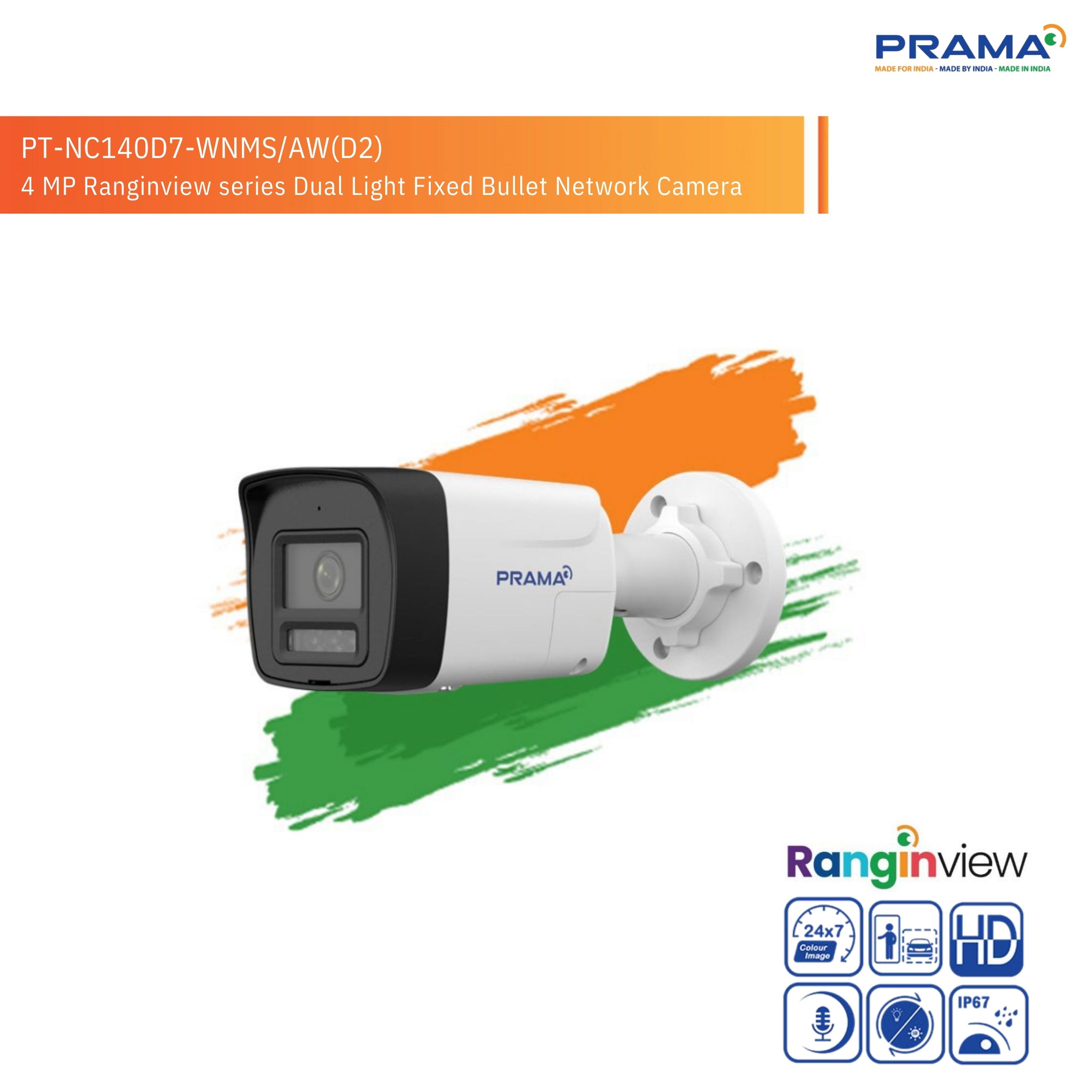 PRAMA IP BULLET CAMERA 4MP HYBRID | SD Card Slot | |Two Way Audio | 4mm (140D7-WNMS) view 2